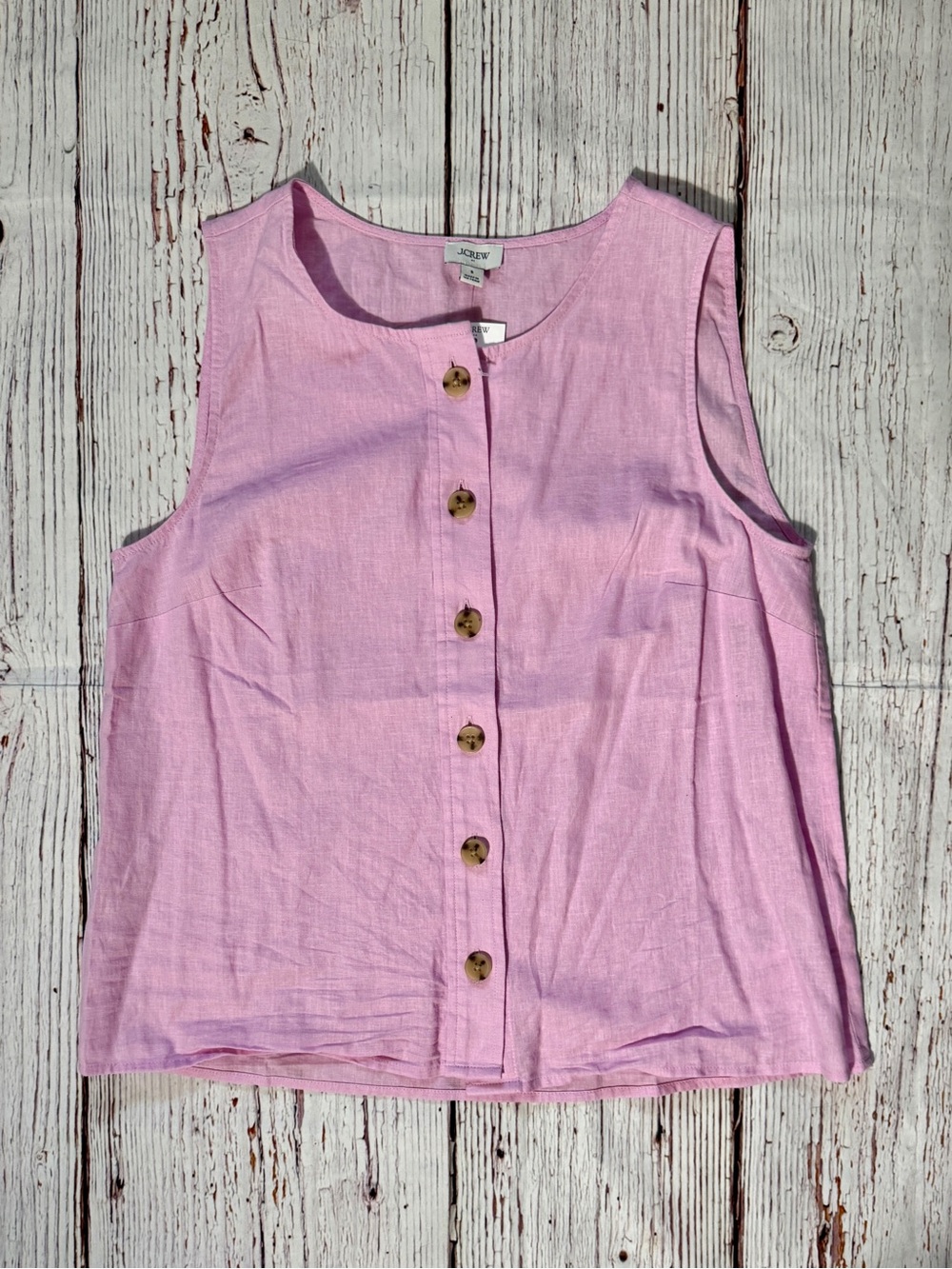 J. Crew Pink Linen-Cotton Blend Button-Front Tank Top Blouse Small New with tags